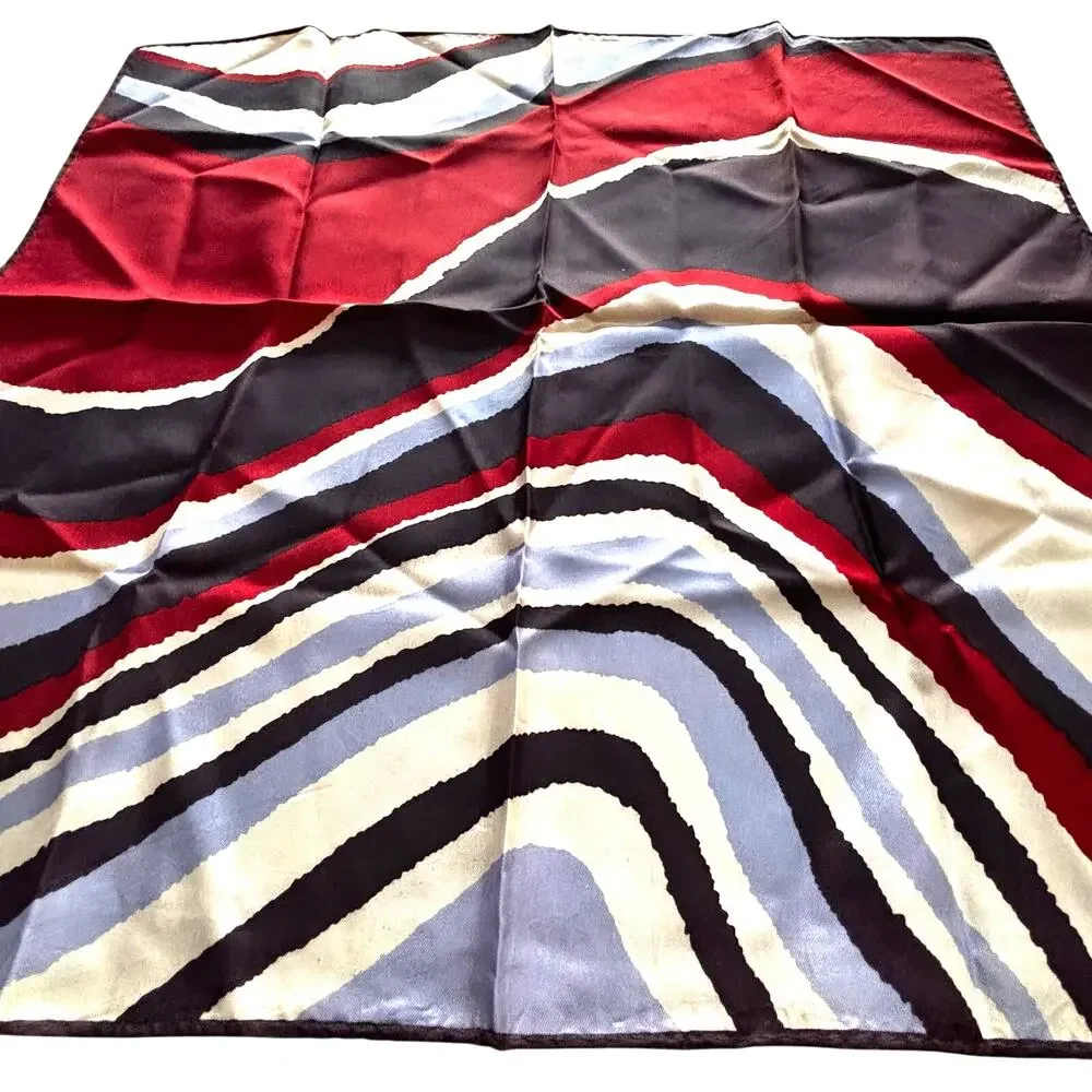 Vintage silk scarf neckerchief burgundy blue white black mod abstract square
